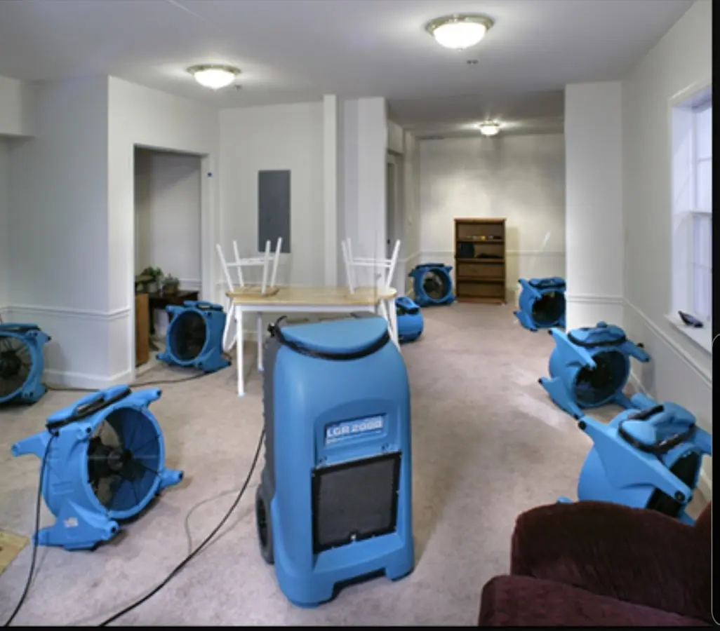 Air movers and dehumidifier setup for Water Extraction & Removal in Milton